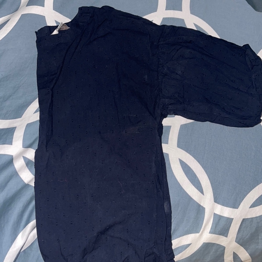 Loft Navy Blue Puff Sleeve Blouse